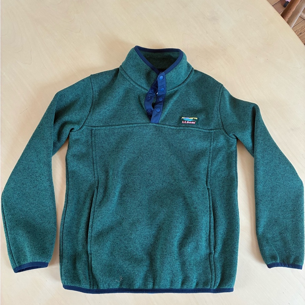 L.L. Bean Forest Green Fleece Pullover with Navy Trim